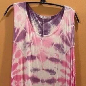 NEW! Handmade tie dye sleeveless tunic tank pink purple ombre rainbow effect 1X
